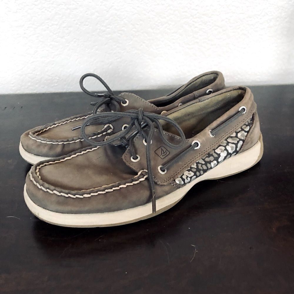 Sperry Cheetah Leopard Gray Boat Shoes 8